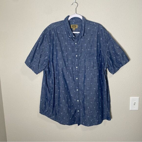 The Foundry Supply Co. Blue Cotton Short Sleeve Embroidered Button Up Men's 2XLT - Picture 11 of 13